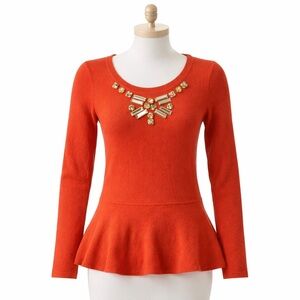 Banana Republic Cashmere Wool Peplum Sweater | Embellished Neckline | S